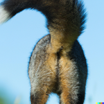 DALL·E 2023-03-09 19.48.39 - a gray fox lifting its tail raised high up presenting a  rear clo...png