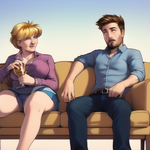 Human mother and son, alcohol, drinking, intoxication, comic, sequence, sitting  s-830432969.png
