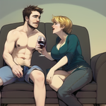 Human mother and son, alcohol, drinking, intoxication, comic, sequence, sitting  s-2579151340.png