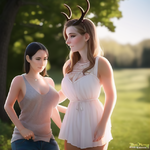 human woman, finding her body is changing, transforming into a doe hybrid, deer  s-57869106.png