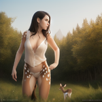human woman, finding her body is changing, transforming into a doe hybrid, deer  s-432102038.png