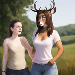 human woman, finding her body is changing, transforming into a doe hybrid, deer  s-3297893977.png