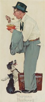 Norman Rockwell (1894 - 1978) Man Eating Breakfast On The Run, c1955 (43 by 20_3 cm).jpg