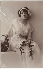 1913 ALLY KOLBERG in Long White Gown with Flowers Antique Postcard.jpg